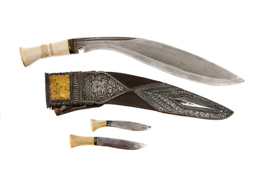 Nepalese kukri with gilt mounts and bone handle, 19th century.from Helios Auctions