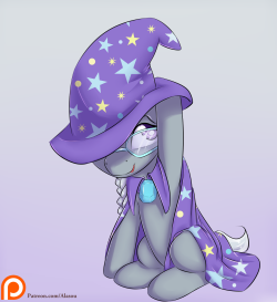 alasou:  DragonTrapper on patreon wanted to see Silver Spoon in Trixie’s outfit, with this idea: “'what if’ scenario I had thought of that involves Silver Spoon getting  orphaned before ever moving to Ponyville and Trixie takes her in.” I must