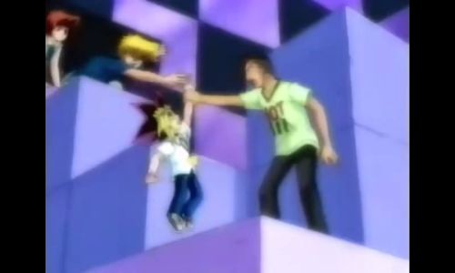 whatacartouchebag:  jaeqar:  Honda doesn’t even let Yugi climb up on the blocks he just fucking hands him to Jou oh my god  It’s dangerous to go alone, take this. 