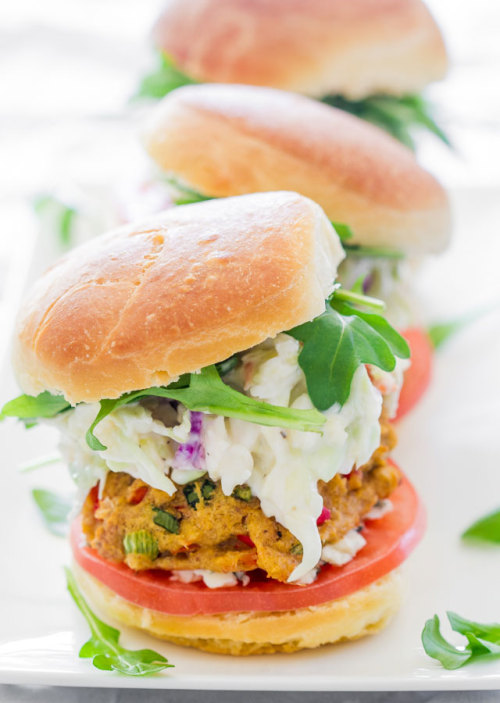 Crab cake sliders with homemade coleslaw
