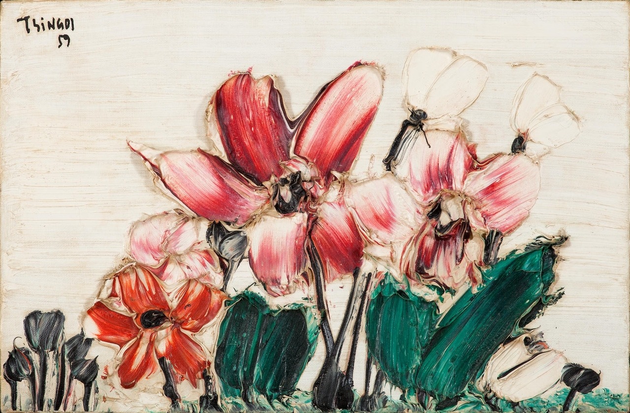 thunderstruck9:  Thanos Tsingos (Greek, 1914-1965), Pink and Red flowers on white