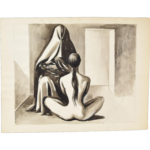 youcannottakeitwithyou:Andre Delfau (French, 1914 - 2000)Nude Seated in Front of Middle Eastern Woma