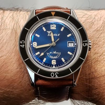 Instagram Repost
dailywindwatches  #bluewatchmonday with the georgous blue dial of the #squalesub39 on the new Glycine Chief strap. I love this color combo, looks incredible in person!39mm 48mm L2L 22mm strap 13mm thick. [ #squalewatch #monsoonalgear #divewatch #watch #toolwatch ]