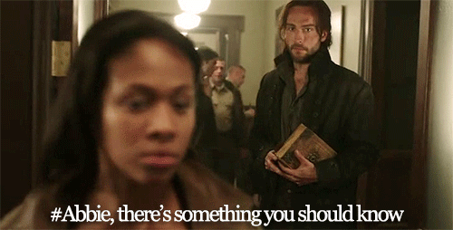 aglassfullofhappiness:Sleepy Hollow Translated: It says Adam and Eve, not Abbie and leave. 