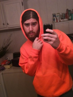 Oh you know, just modeling my new neon orange Versace hooded sweatshirt.