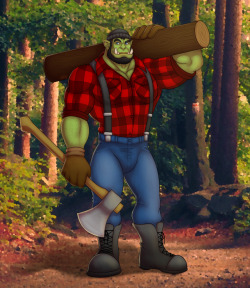 mona-wolt: LARG - The Lumberjack Orc So there he is! (*3*) My handsome LUMBERORC! \(*v*)/ Larg lives in his wooden hut somewhere deep in the forest where he works. He has 30 years and 235 cm of height. He’s calm and a bit shy for women (=^_^=) Larg