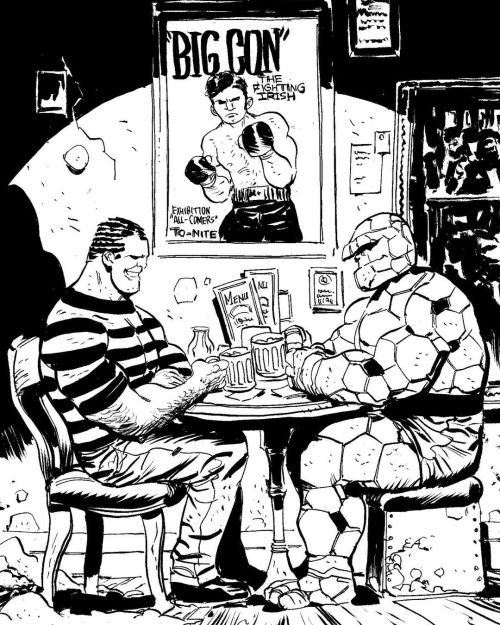 Two guys walk into a bar… #sandman #thething #fantasticfour #spidermanhttps://www.instagram