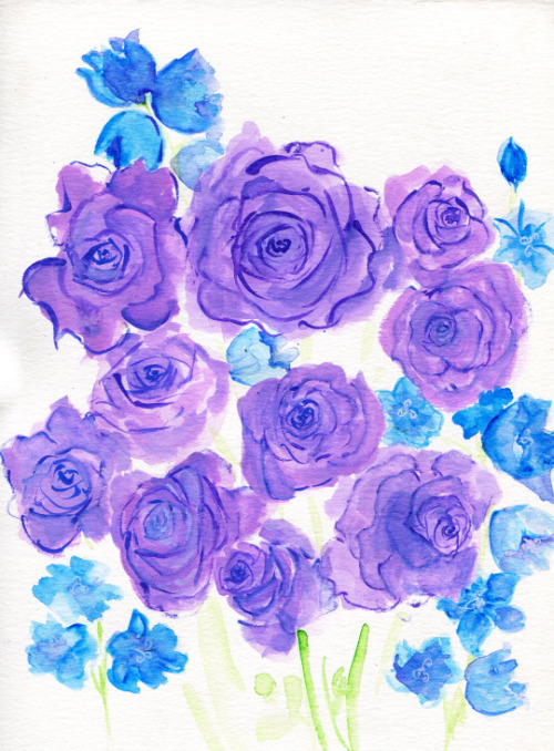 havekat:   Mood BlueWatercolor On Paper2016, 9"x 12"Blue Roses and Campanula On Etsy    