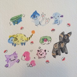 shy-mew:  Watercolor ‘mons 