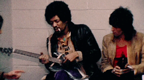 the-jimi-hendrix-experience: Jimi Hendrix and Keith RichardsBackstage with the Rolling Stones, 1969