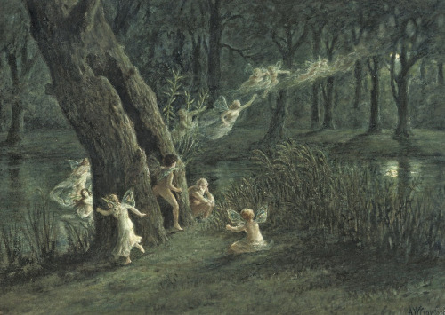 A. W. Crawford - Woodland fairies in the moonlight (late 19th century)