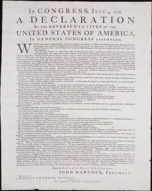 First newspaper printing of the US Declaration of Independence, published July 6, 1776 in the Pennsy