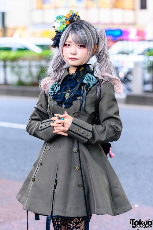 English-speaking Japanese gothic and lolita street style personality Sana Seine in Harajuku wearing 