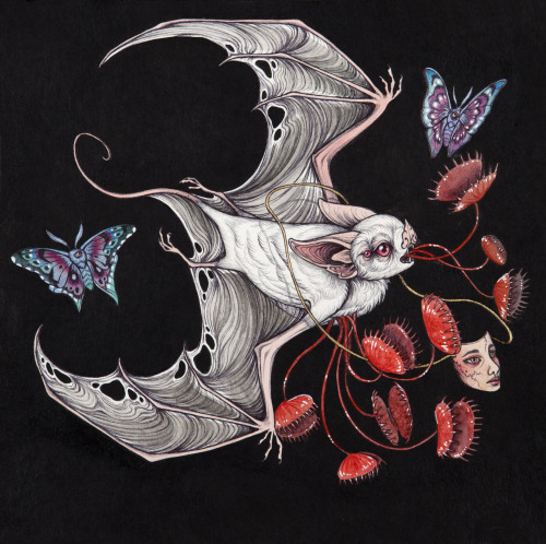 caitlinhackettart:A Night Full Of Teeth, my bat painting for the “Visages” show at Antle