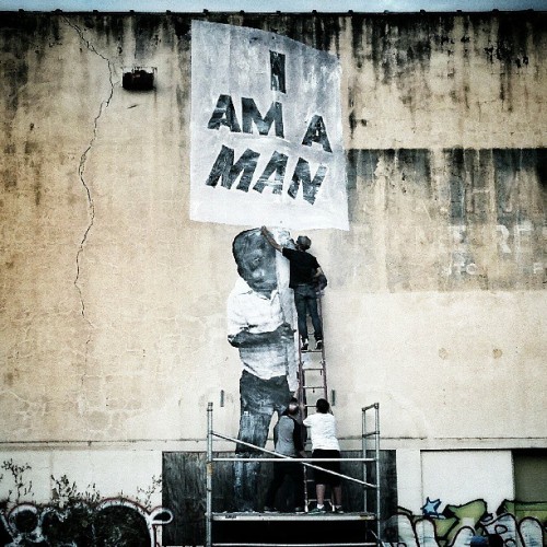hahamagartconnect:  JR Pays Tribute to the Civil Rights Movement Street artist, JR - known for his trademark B&W portraits that flank inner city communities - marked the 50th Anniversary of Civil Rights Activist, Martin Luther King’s “I Have a