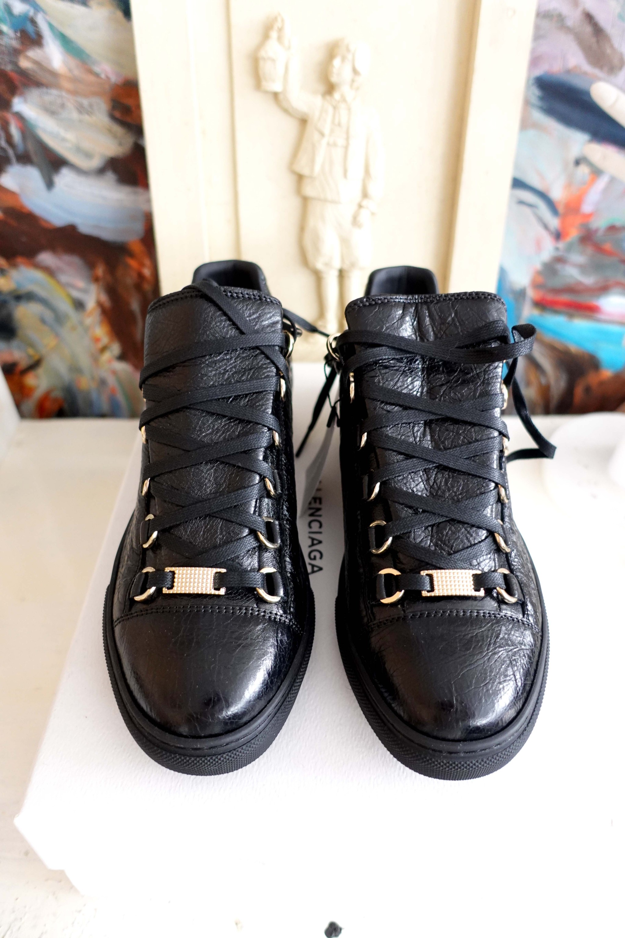 new Balenciaga black wrinkled leather walking sneakers leather shoes sports shoes flat shoes No. 39 - Shop Mr.Travel Genius Antique shop Women's Casual Shoes - Pinkoi