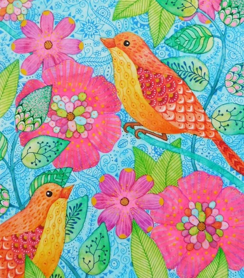 Here’s a little close-up from my last painting, I loved using a rainbow of colours for this on