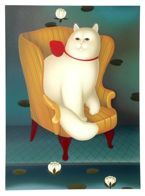 Igor Galanin (Russian/American, *1937). Cat in chair, ca. 1985.