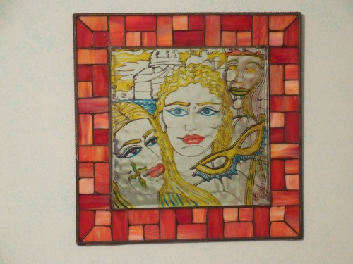 <p>Frame and general design by  Pierangelo Tosi. Linear drawing on glass by Laura G Sweeney. January 2016. Carnevale #2<br/>
<a href="Http://gaelglass.com">Http://gaelglass.com</a></p>