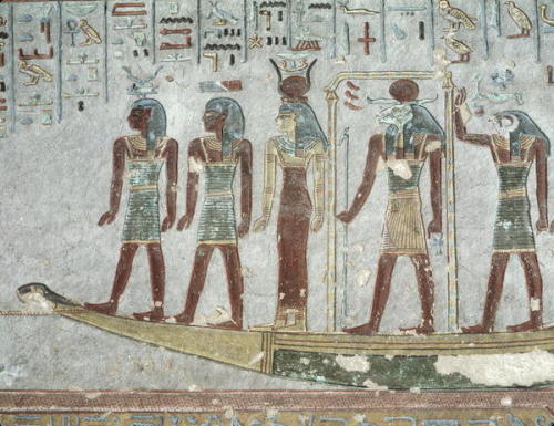 The Sun Boat (sun barque of Ra) through the underworld, from the Tomb of Ramesses III. Valley of the