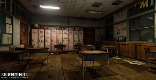 darktwinteeko:Midwich elementary classroom - Silent Hill fan art using the unreal engine 4!by Thomas Ripoll Kobayashi