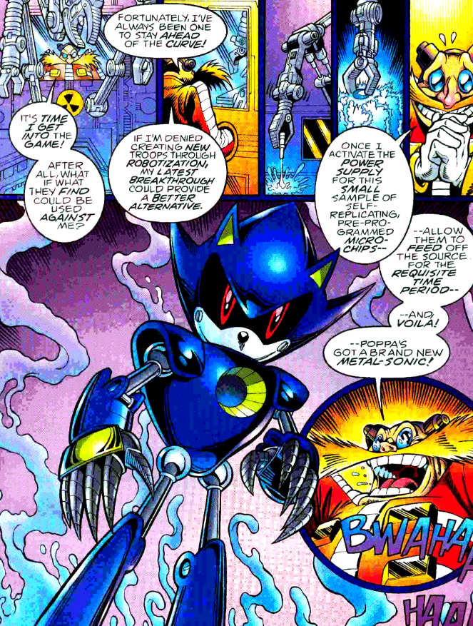 It would be nice if Classic Metal Sonic will start to learn about  friendship and beauty of life, while Modern Metal will find himself in  loneliness, hatred and obsession to beat Sonic