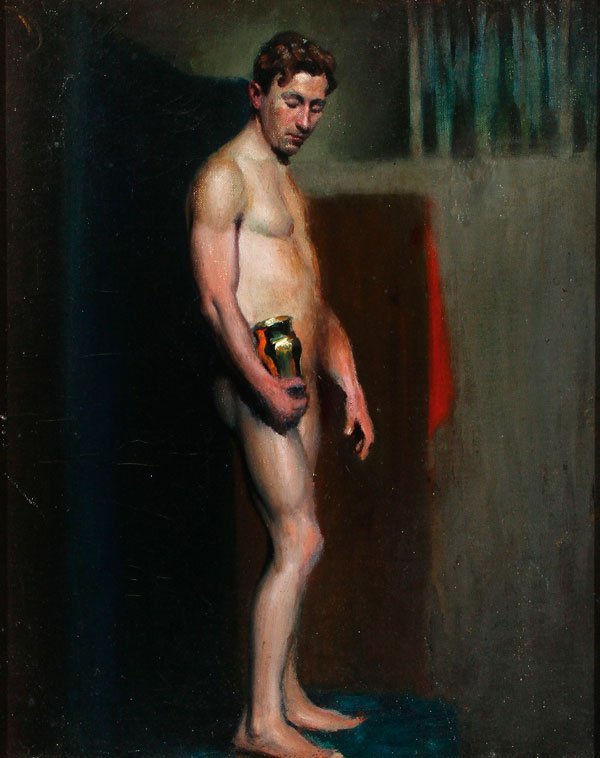 A Standing Male Nude Holding a Vase (c. 1920), American School