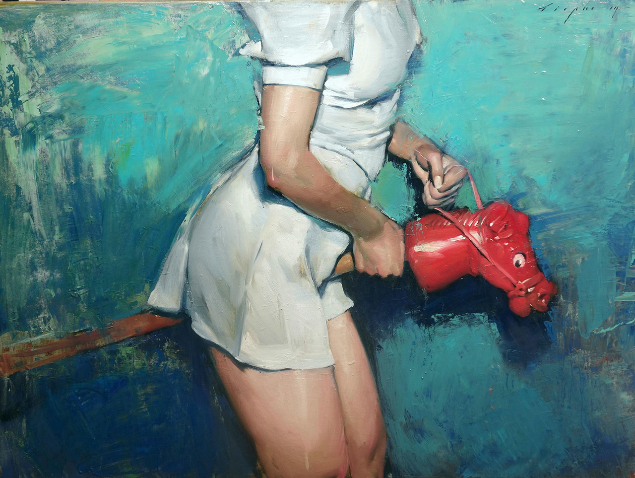 Red Rocker, 2014 by Malcolm T. Liepke (b. 1953)
Oil on canvas.
34 × 46 in; 86 × 116 cm
“After I block in a painting, sometimes it will paint itself. I’ve decided the attitude of the piece, and I know whether or not it will work. If the painting...