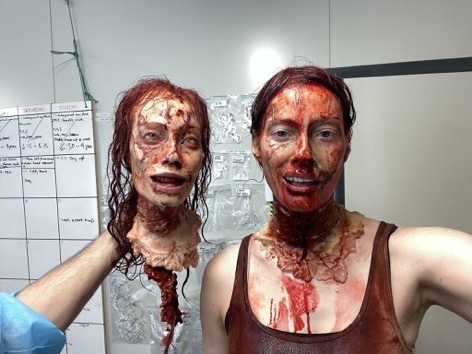 Oh to be a horror movie actress taking BTS photos covered in fake blood…