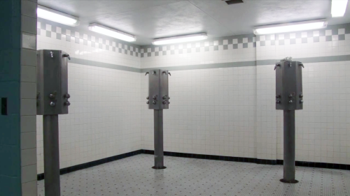 Men’s showers at the Aquatic Center of Palo Alto College, San Antonio, Texas.A video tour may be fou