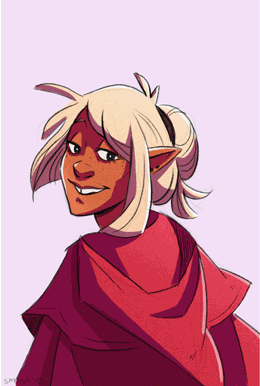 smashleyart:Who…?[image description: an animated illustration of Lup, an elf with tanned skin and bl