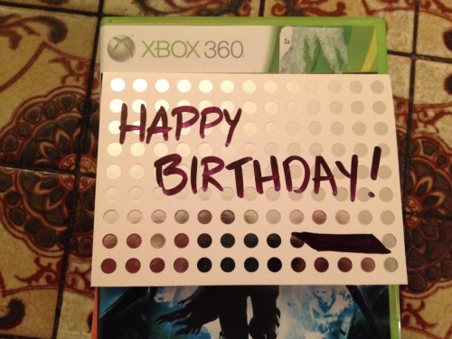 alistaircriesduringsex:  i think my birthday present for my bro was pretty clever, if i don’t say so myself. presented in order. (i wanted to put splatoon in the dark souls case but i wasn’t sure how i could believably get him to open it at the dinner