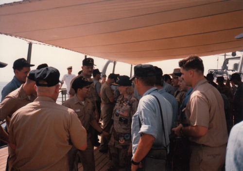 mynavyadventure:Steve Martin and Victoria Tennant visit the Wisconsin 10-20-1990