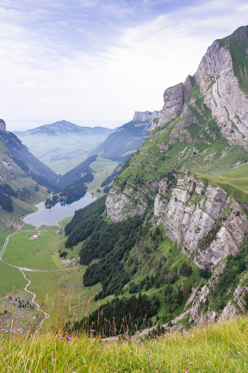 2013: Different perspectives of the Rotstein Pass Thrust in the Alpstein, with the lake Seealpsee in