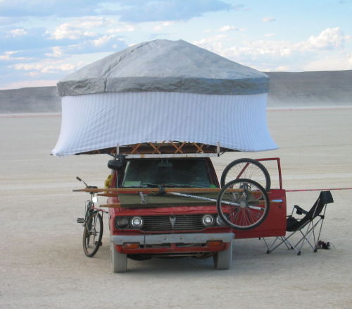 smallandtinyhomeideas:YURT TOP TRUCK CAMPER | nomads of Burning Man • via DIY RV + instructables