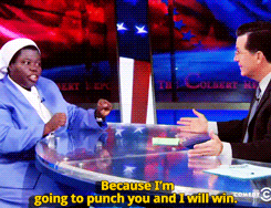 sandandglass:  Sister Rosemary Nyirumbe and Stephen Colbert talk about the abduction