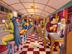 theunbrilliant:  AUGH IT’S DONE IT’S FINALLY DONE! My Nite Owl Diner - I’ve never spent such a long amount of time on an image. I really, really hope you guys like this one.  The idea came about because I don’t really have a DC OC - I have a