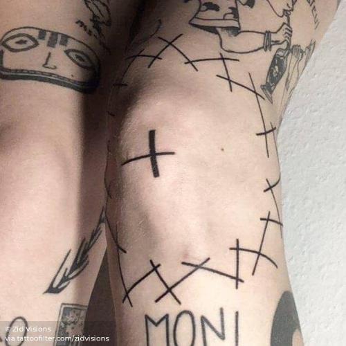 By Zid Visions, done in Berlin. http://ttoo.co/p/35828 big;facebook;hand poked;knee;line art;twitter;zidvisions