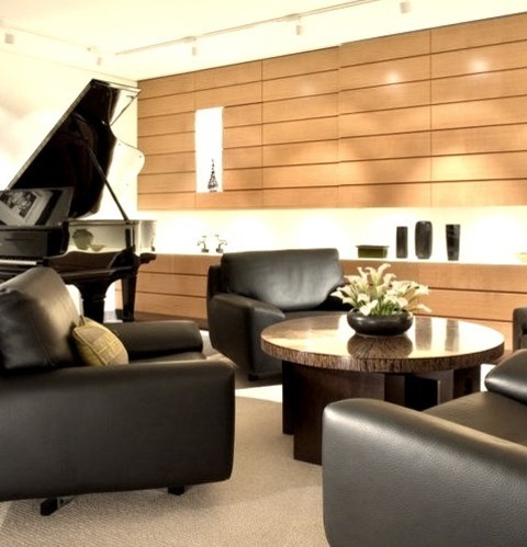 Asian Family RoomMid-sized Asian Open Concept Slate Floor And Gray Floor Family Room Photo With White