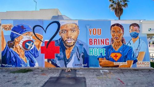 Tribute to healthcare workers by Samir Evol in Santa Monica.