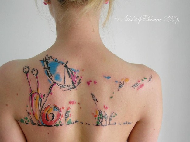 skindeeptales:  Watercolor Tattoos by Ondrash - Victor Octaviano - Russell Van Schaick
