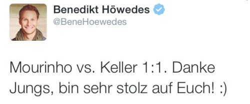 fuckyeahowedes:  “Mourinho vs Keller 1:1. Thanks guys, I am so proud of you all :)”
