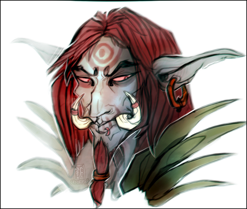 crookfeesh:  Quick sketches of two of my characters, Skullata (angsty Zandalari haruspex)