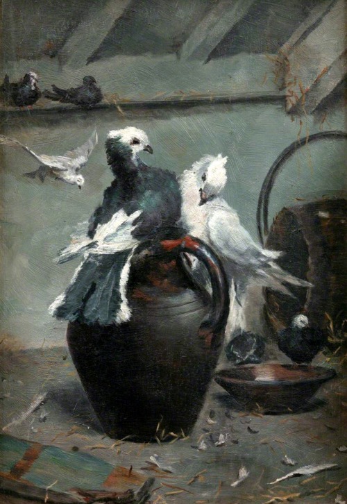 The Courtship.Oil on Canvas.33 x 23 cm. (12.99 x 9.05 in.)Art by Fred Hall.(1857-1912).