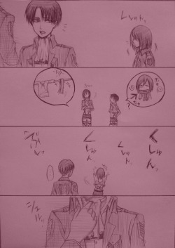 beautiful-illusion-wonder:  Clueless, Flustered, (Cravat Couple)  進撃★リヴァミカ short漫画 by あゆな  