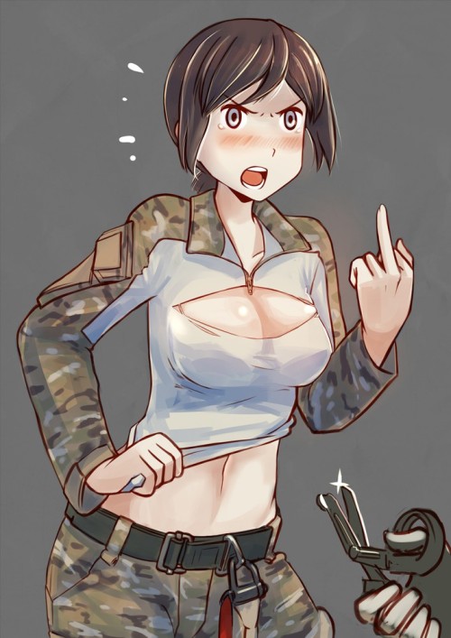 calynntheassassinlady:  r34upyourass:  Military GirlsYes Sir!  Military girls–Nnnnnnnnggggghhhhh~The one with the cut shirt looks too much like me, and it looks like something my friends would do to me–