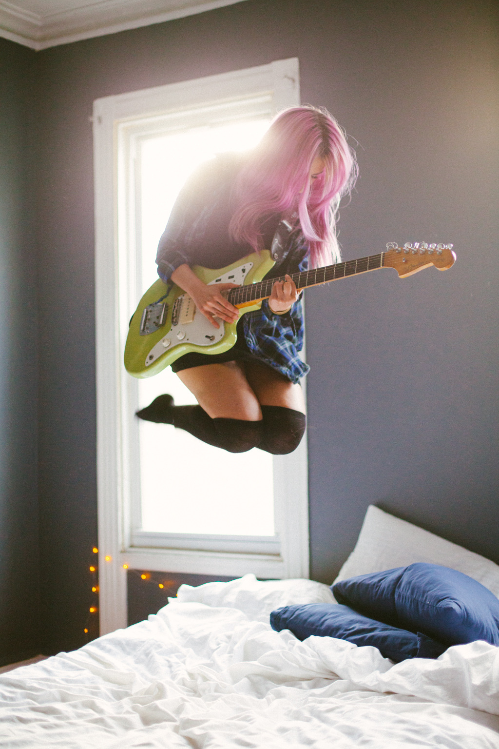 butiwasthere:  Jess of High Waisted  jumping on my bed 