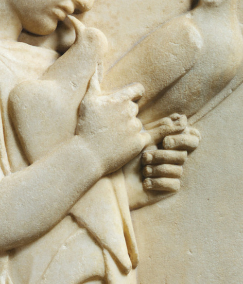 theancientwayoflife:~ Marble grave stele of a little girl.Period: ClassicalDate: ca. 450–440 B.C.Cul