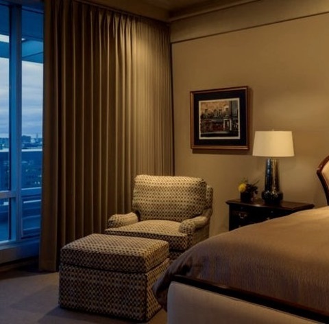 Master - BedroomMid-sized Contemporary Master Bedroom Idea With A Brown Floor