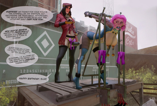 the–kite:  After a stressful war and the ousting of a pesky Synth mayor, Piper wanted to do something special for Blue’s birthday, so she enlists the help of the new Mayor and pretty much every able gal in Diamond City in order to make that day